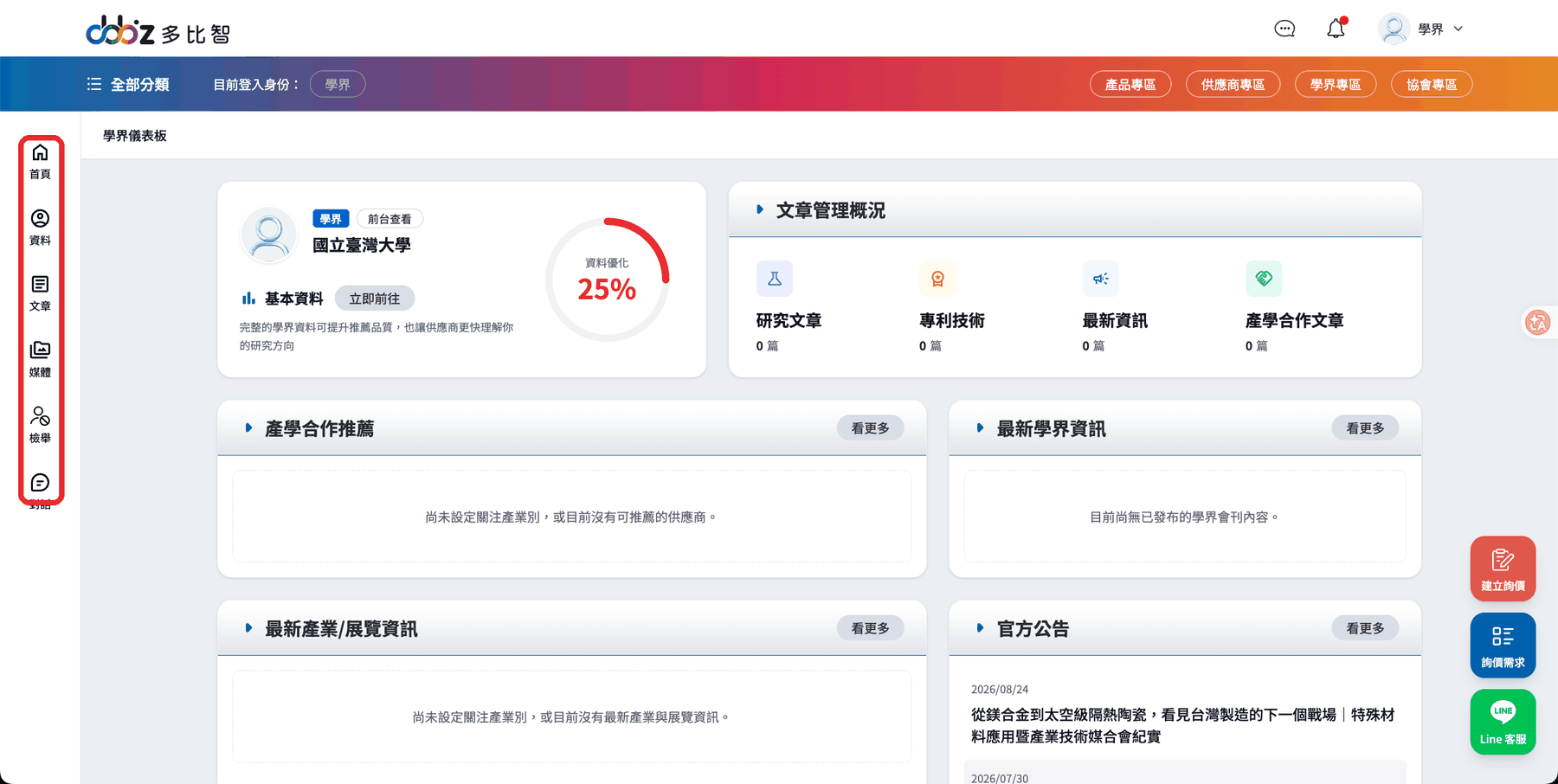 學界儀表板