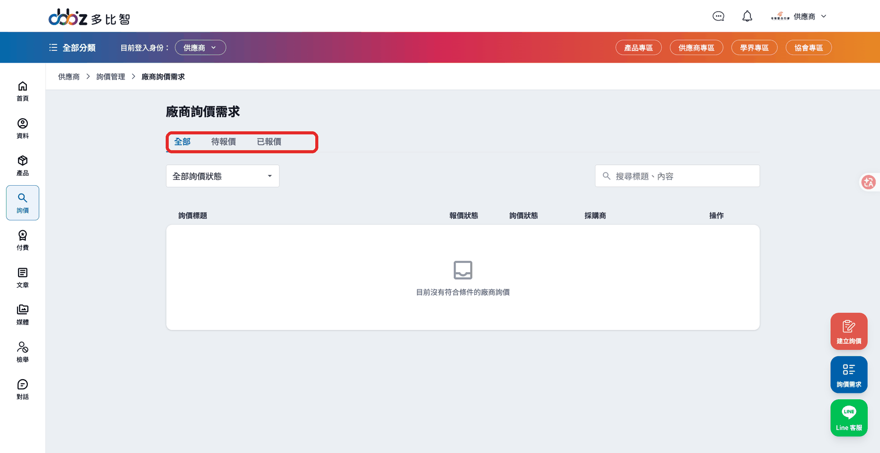 廠商詢價需求列表